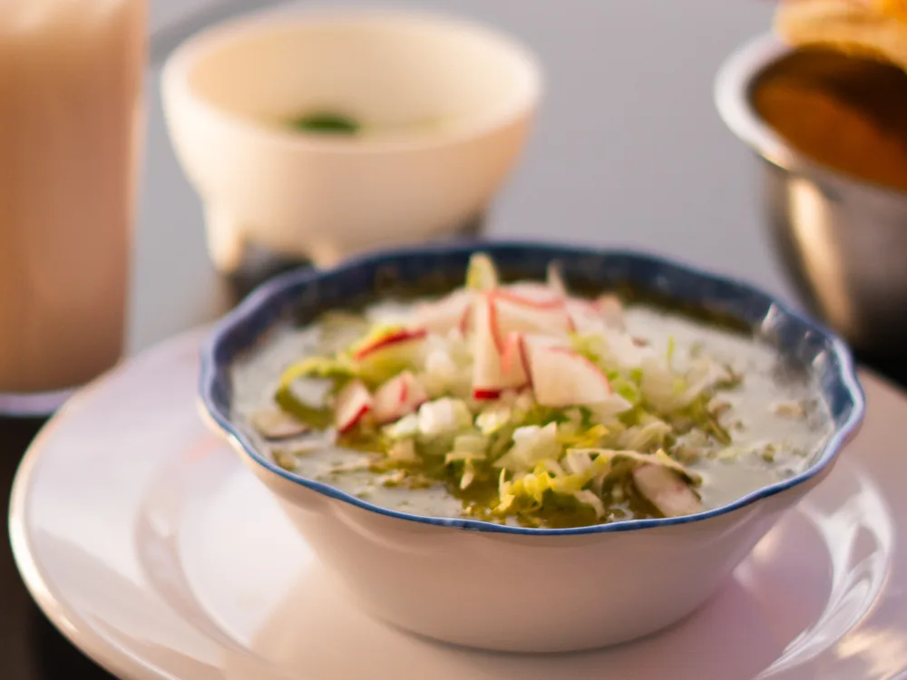Pozole verde con guarniciones